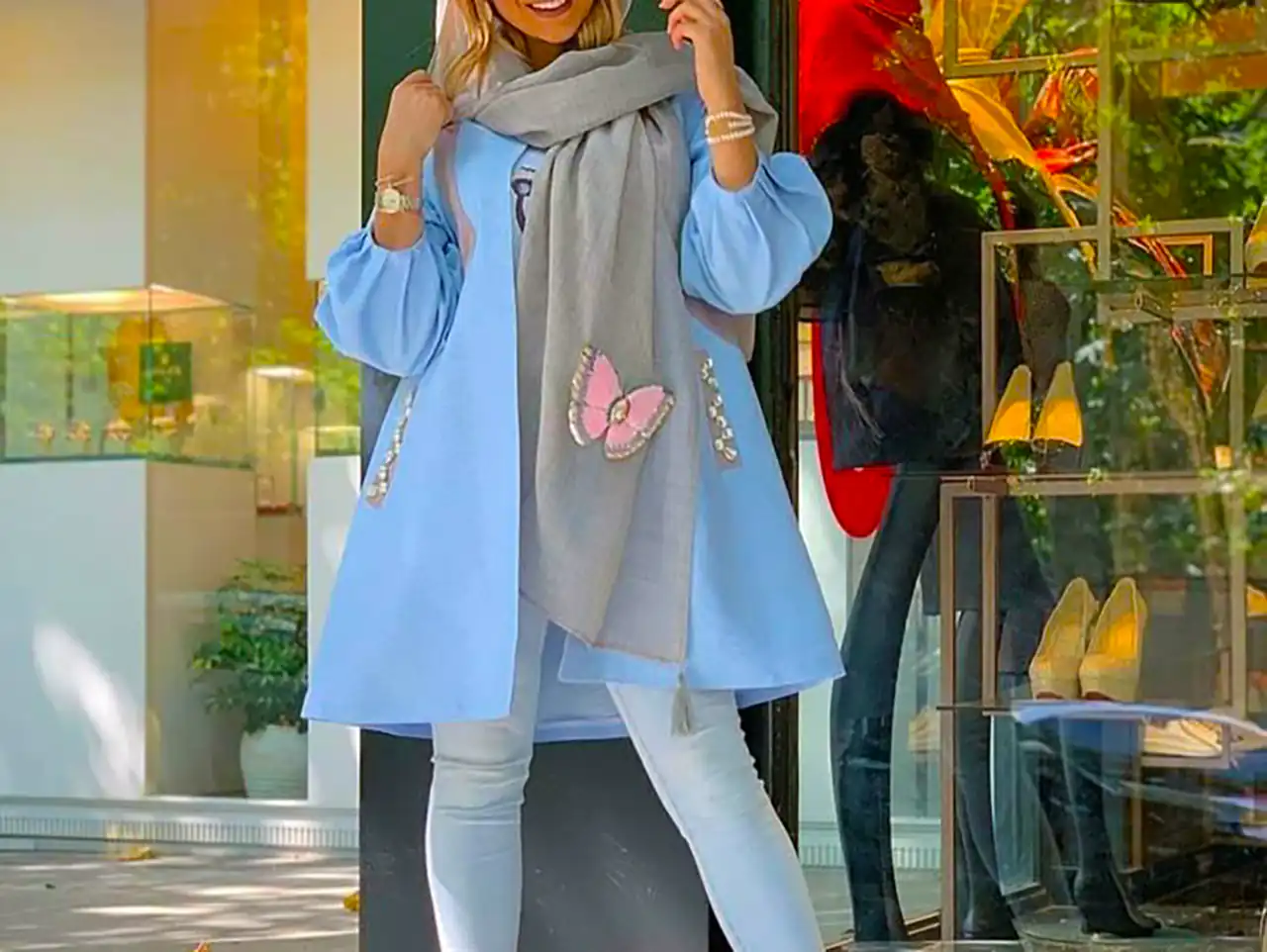 مانتو آبی آسمانی پاییزی