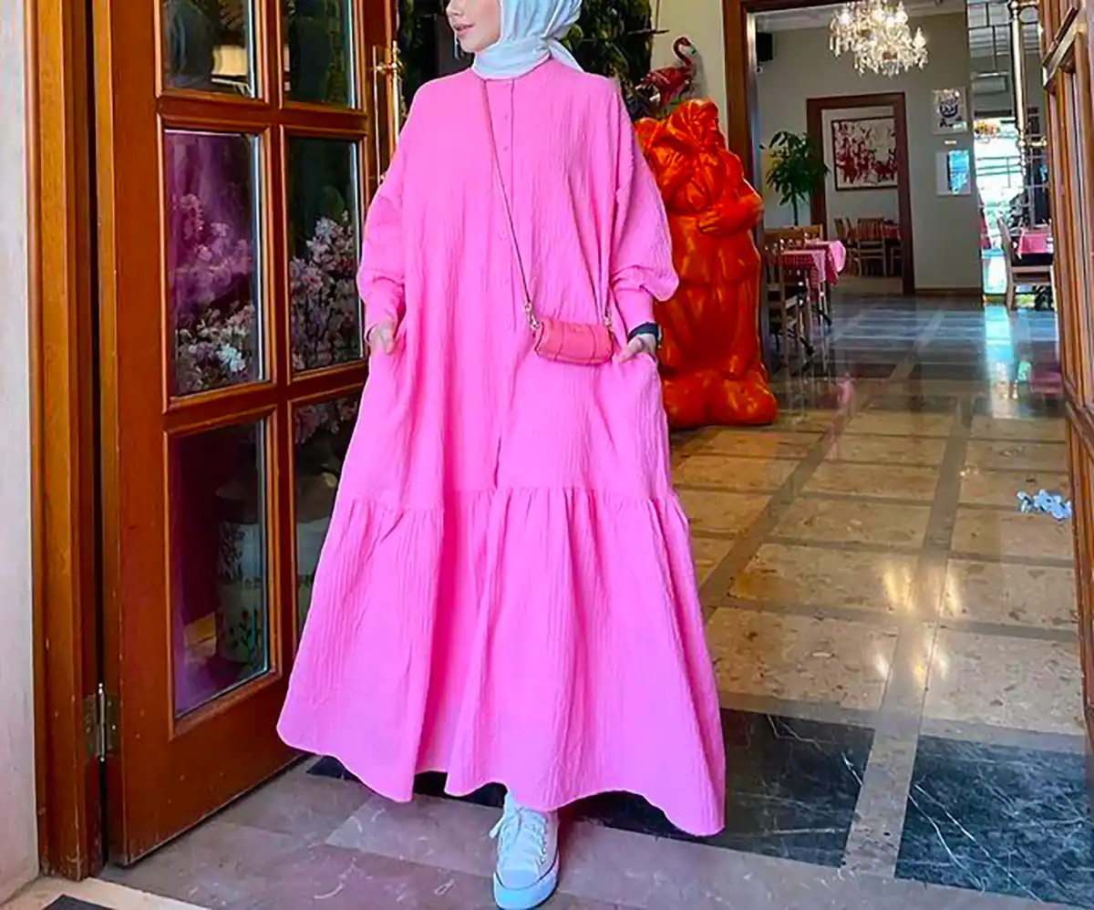 مانتو پیراهنی صورتی زنانه