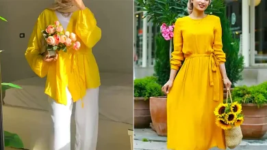 پیراهن مانتویی زرد شیک