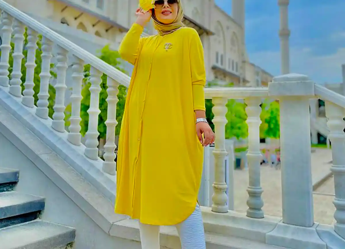 پیراهن مانتویی زرد شیک