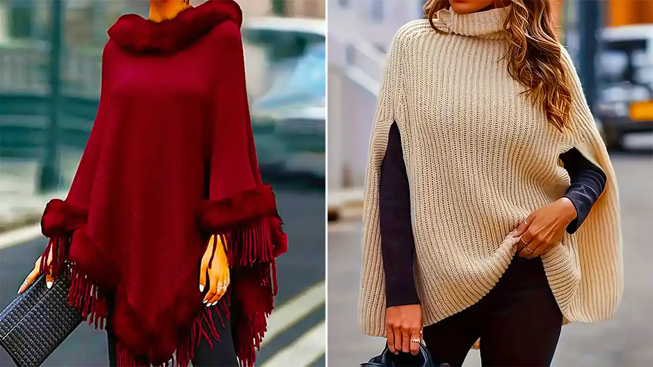 پانچو بافتنی پاییزی