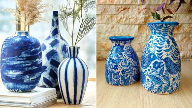 گلدان سرامیکی آبی سفید