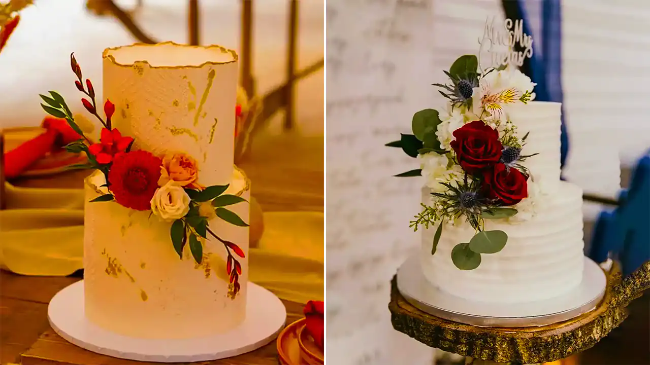 کیک طبقاتی با گل