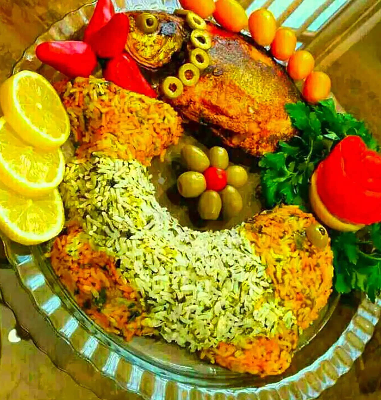 سرو سبزی پلو با ماهی