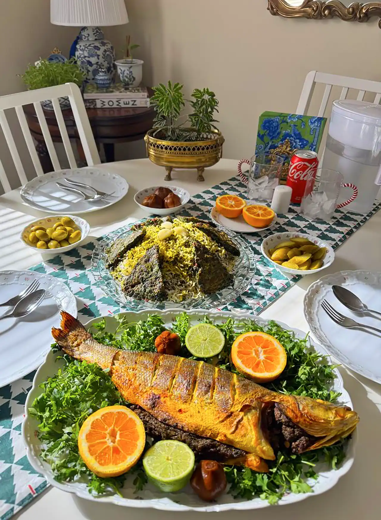 سرو سبزی پلو با ماهی