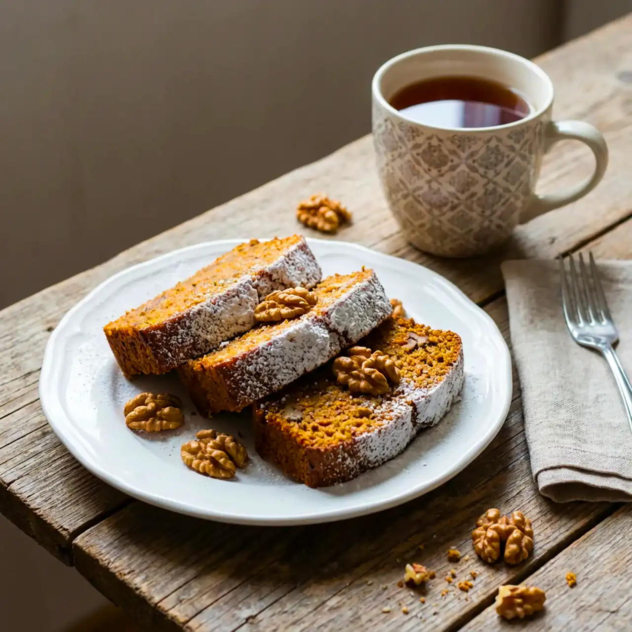 تصویر سرو کیک هویج و گردو – طرز تهیه کیک هویج و گردو خوشمزه و خانگی
