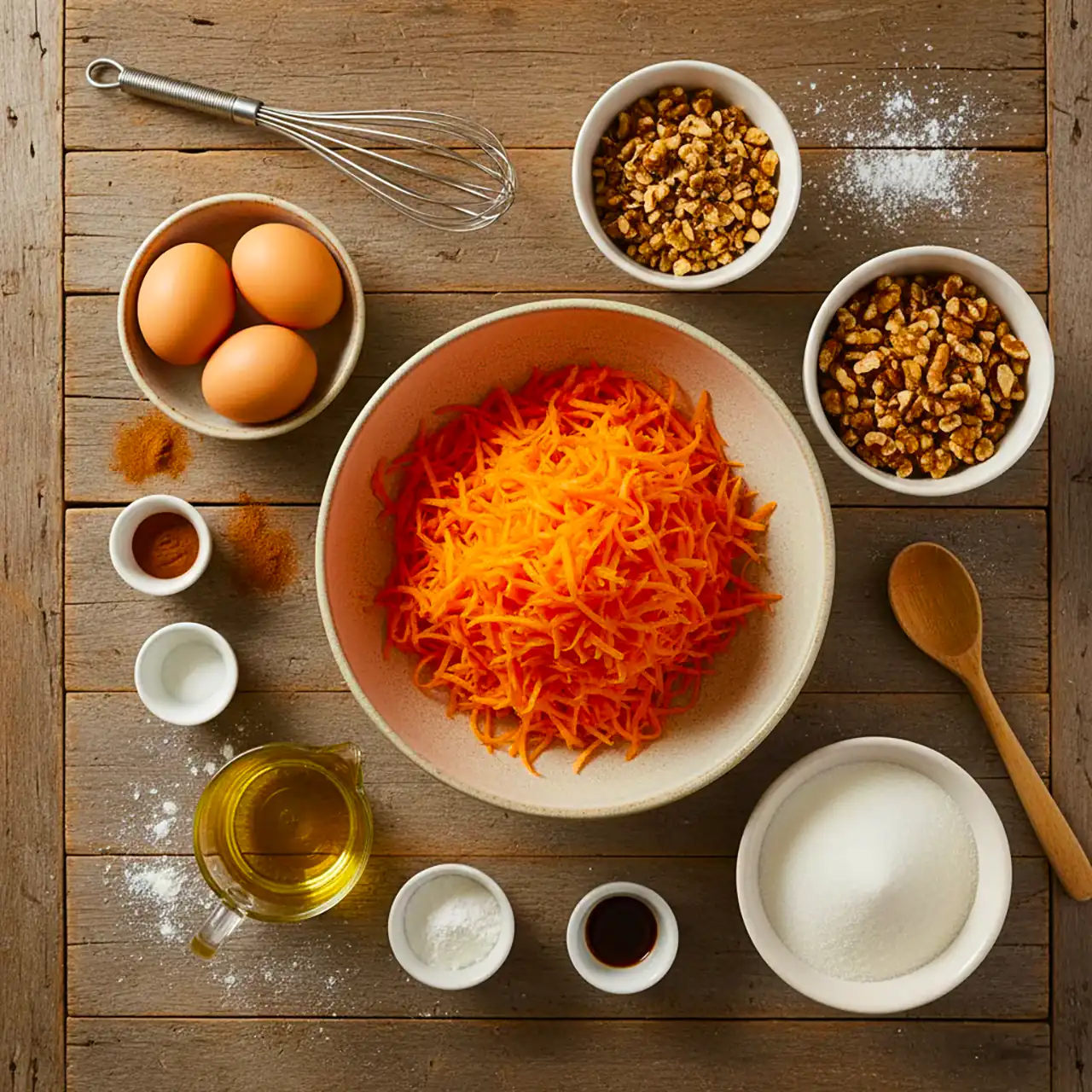 تصویر مواد اولیه کیک هویج و گردو – طرز تهیه کیک هویج و گردو خوشمزه و خانگی