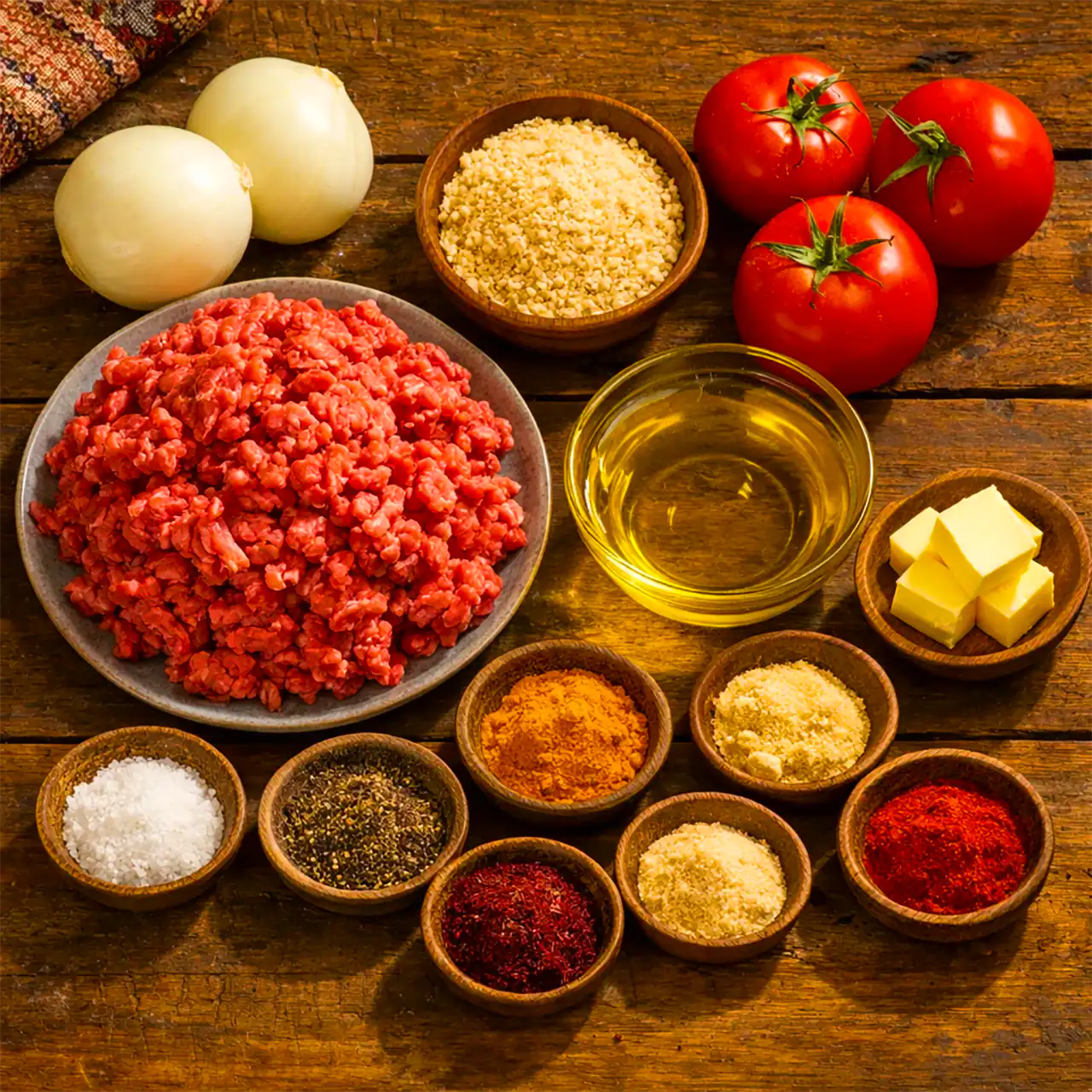 مواد اولیه کباب تابه ای گوشت مخلوط گوساله و گوسفند