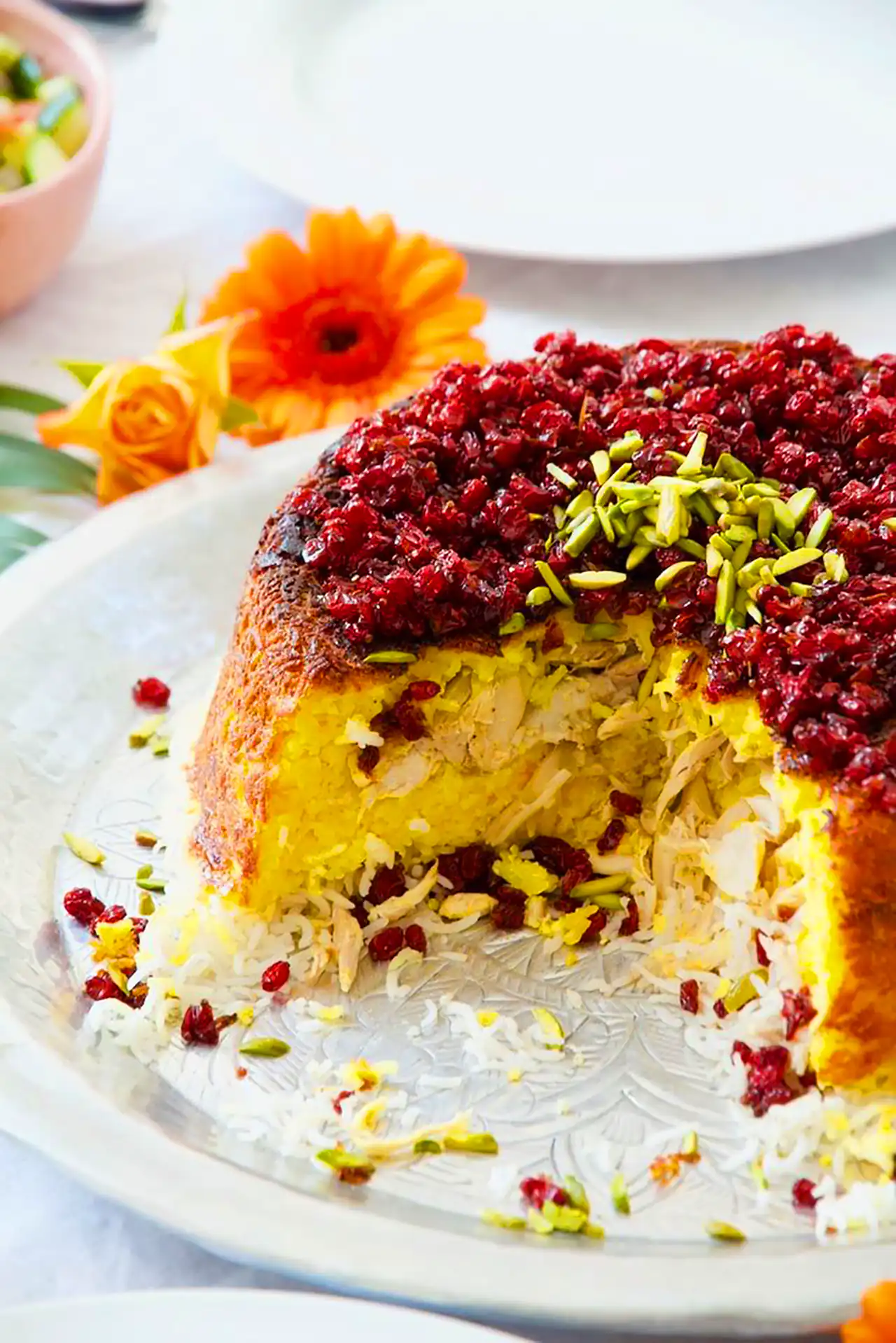 ته چین با مرغ ریش ریش