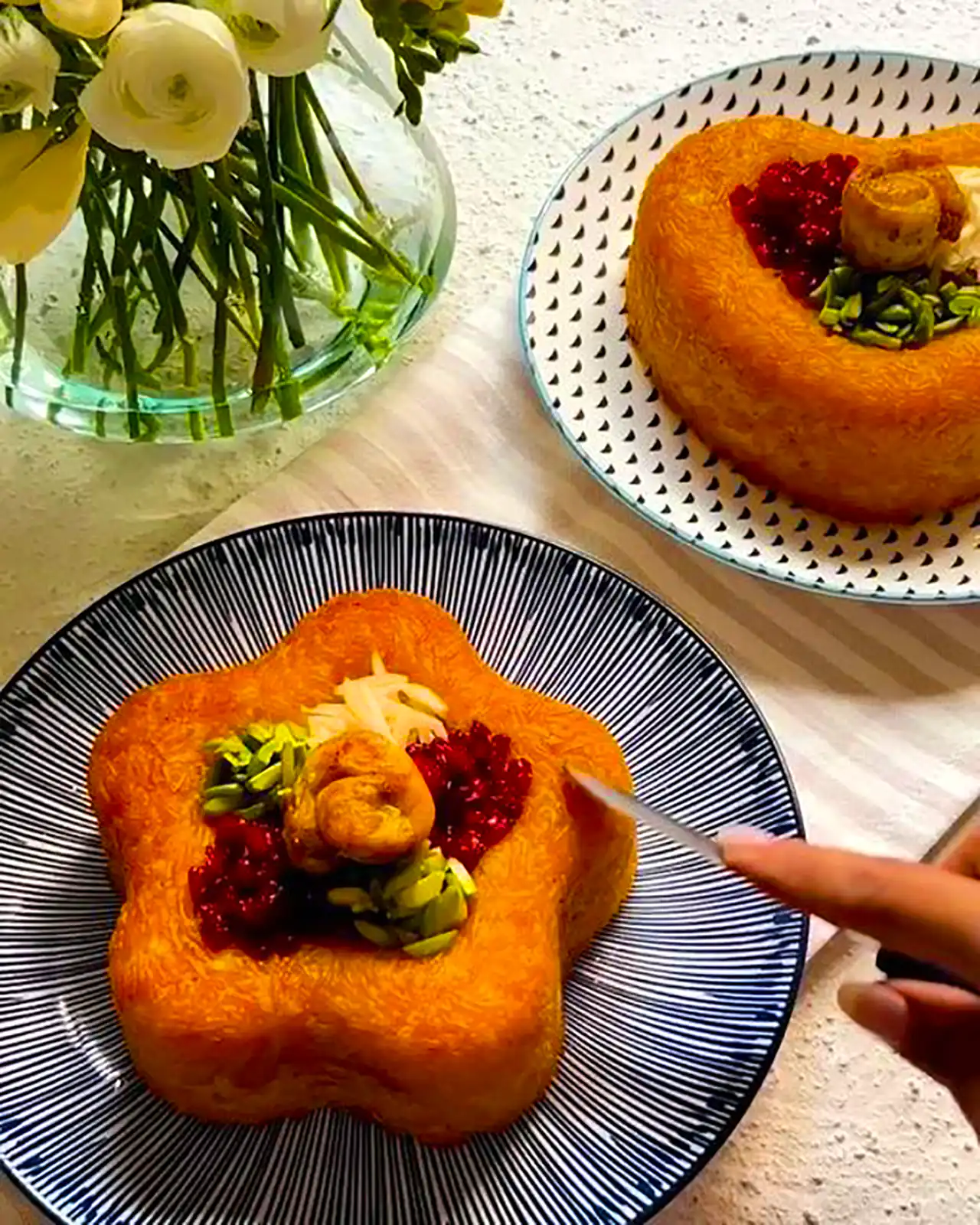 ته چین با مرغ ریش ریش