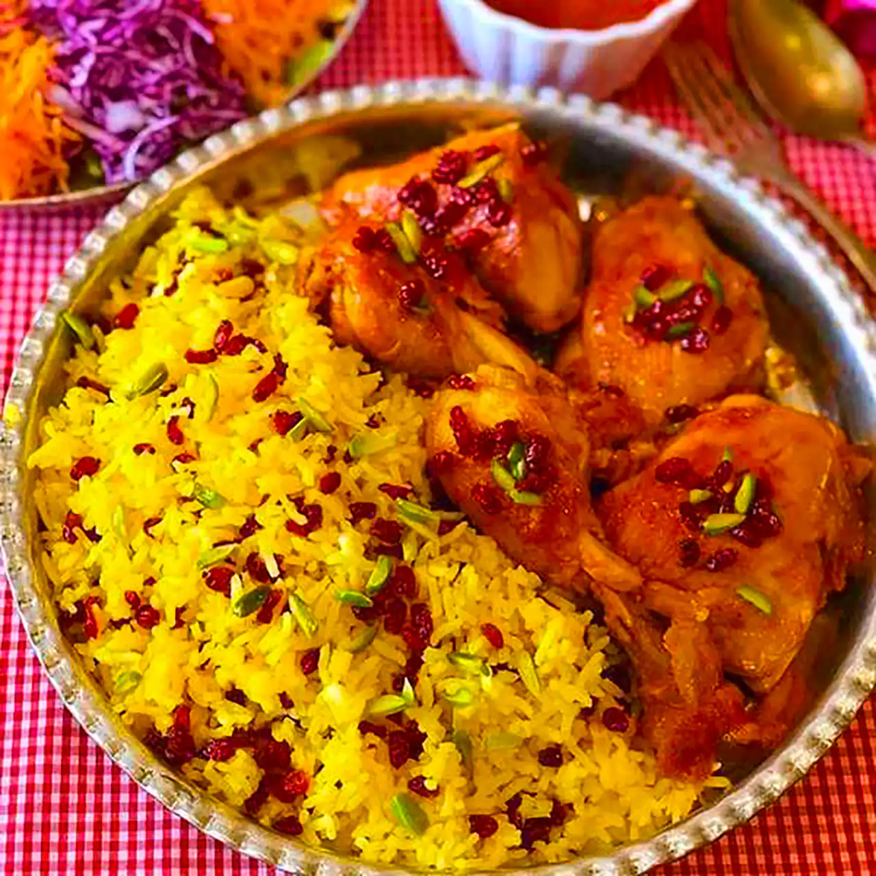 تزئین زرشک پلو با مرغ