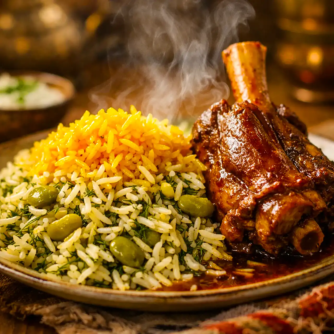  نمای نزدیک باقالی پلو با ماهیچه