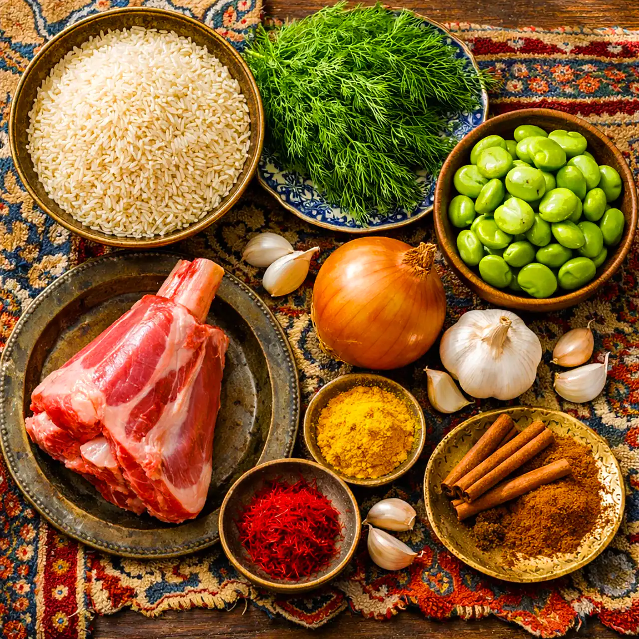 مواد لازم برای تهیه باقالی پلو با ماهیچه